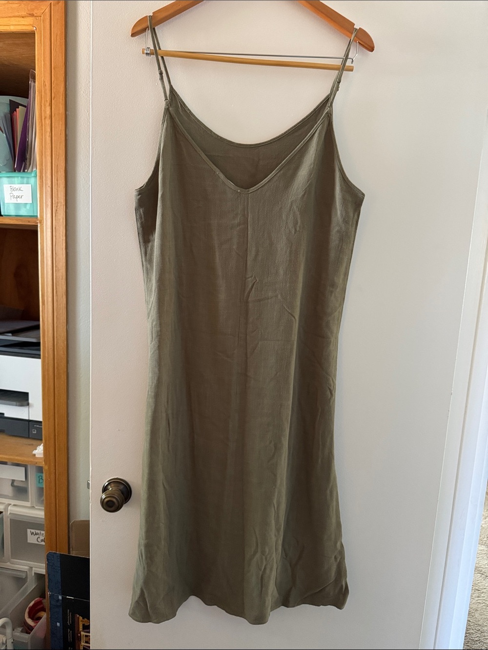 Carly Jean Los Angeles Olive Green Slip Dress - size L - Picture 2 of 5
